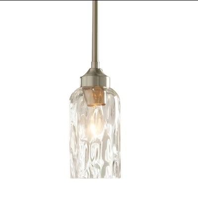 Photo 1 of allen + roth Latchbury Brushed Nickel Transitional Textured Glass Cylinder Mini Hanging Pendant Light