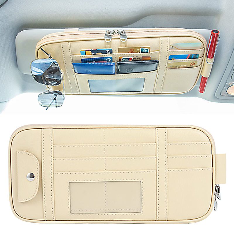 Photo 1 of *** BUNDLE X 2 *** 1 PC Car Sun Visor Organizer, Auto Interior Accessories Pocket Organizer Multi-Pocket Zipper Car Truck SUV Storage Pouch Holder (Beige)