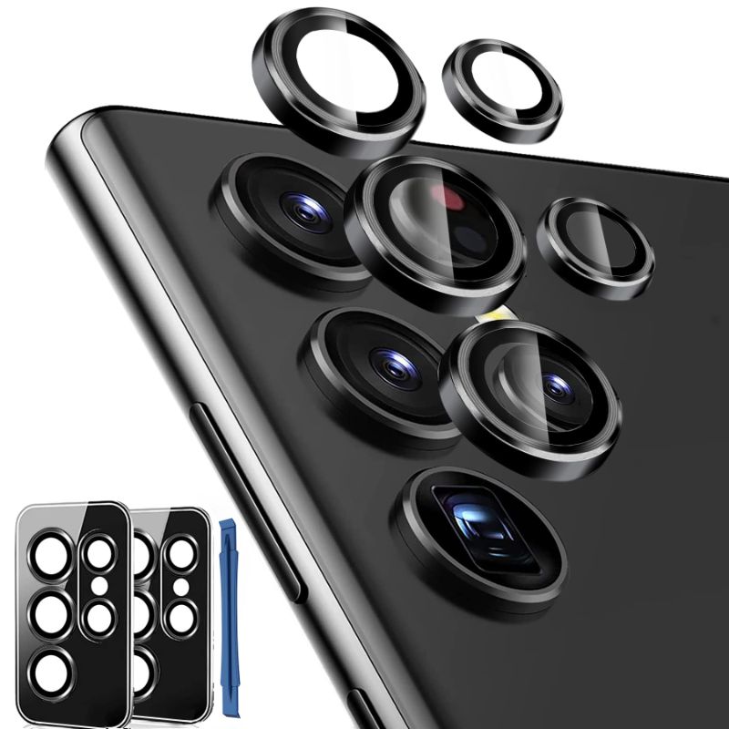 Photo 1 of *** BUNDLE X 3 *** IMBZBK 5+5 Pack Tempered Glass Camera Lens Protector Accessories Cover for Samsung Galaxy S23 Ultra, Black