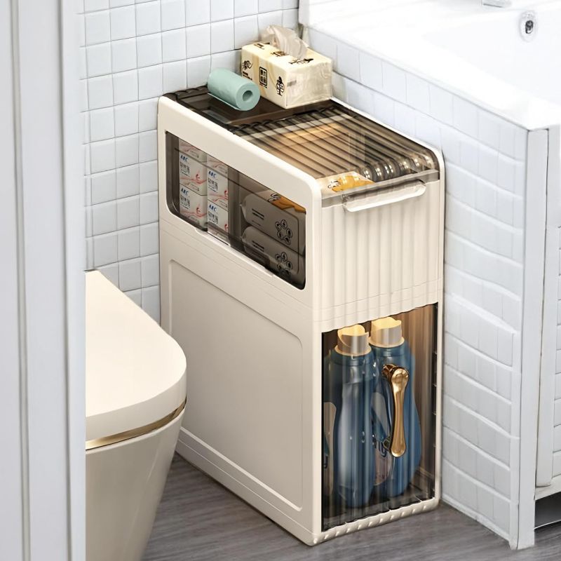 Photo 1 of 2-Tiers Narrow Bathroom Storage Cabinet, Movable Small Bathroom Floor Storage Cabinet, Waterproof Slim Plastic Drawer Storage for Small Spaces, Bathroom, Gaps, Toilet Areas