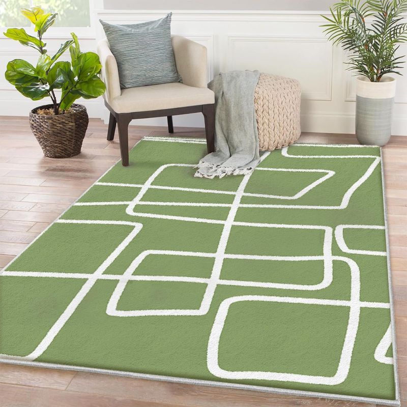 Photo 1 of Abstract Aesthetic Minimalist Rug Washable Entryway Rugs Indoor - Non-Slip Kitchen Rug Soft Throw Rugs Print Floor Doormat Carpet for Bathroom Office Living Room Kids Room Green 3' x 5'