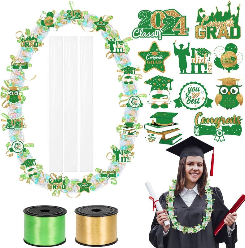 Photo 1 of 60 Set Green and Gold Candy Lei Tubing 2 Inch Graduation Candy Lei Making Kit Supplies Clear Poly Tubing for Candy Leis Graduation 2024