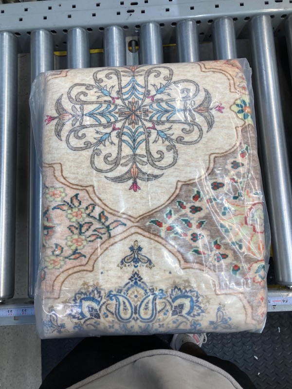Photo 1 of Machine Washable Rug, 5x7 Area Rug Ultra Soft Moroccan Trellis Design Living Room Rugs, Large Oriental Non-Slip Easy Clean Bedroom Rug Floor Carpet Mat for Dining Room Bathroom Kitchen Mutil-cream 5'x7'