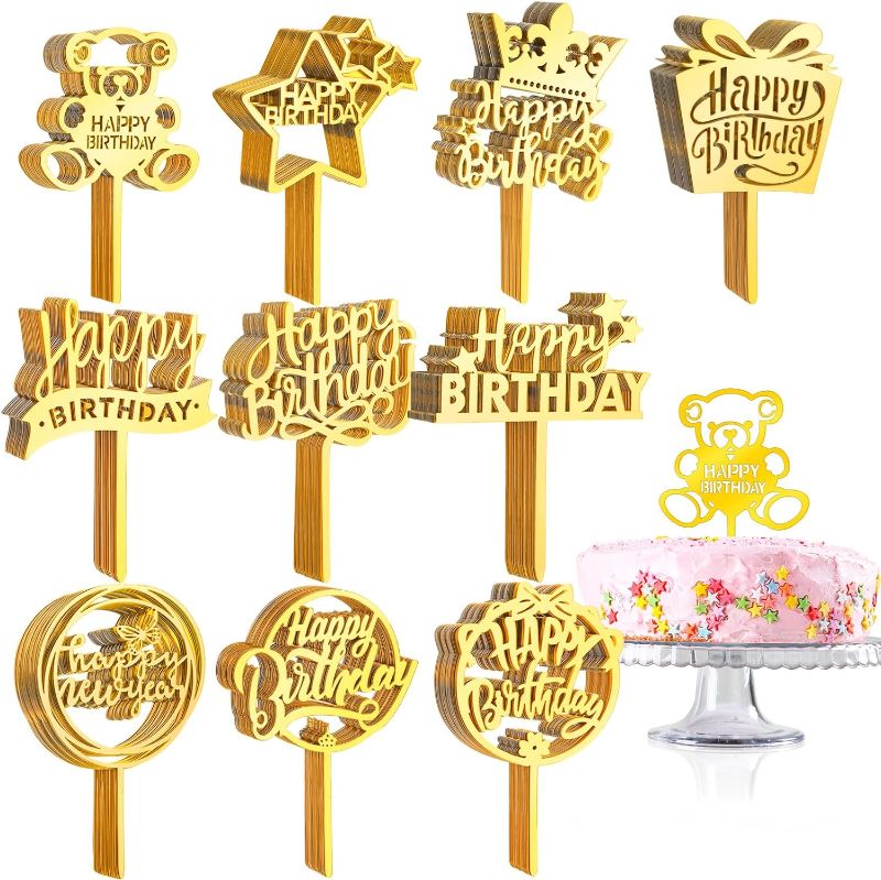 Photo 1 of 150 Pcs Happy Birthday Cake Toppers Acrylic Cake Topper Glitter Birthday Cake Decorations Double Sided Cake Topper for Children or Adults Various Cake Decoration Party Supplies (Black,Stylish) Stylish Black