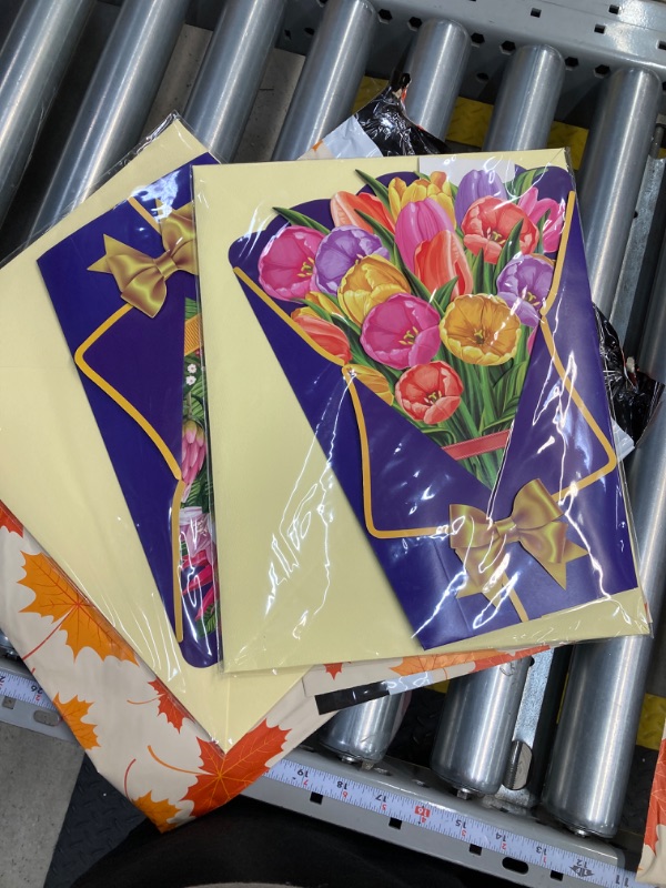 Photo 2 of 3D Pop-Up Greeting Card,4Pcs 13 Inch Forever Tulip and Monarch Flower Bouquet, with Note Card and Envelope and Gift bags,Birthday Card for Mom Gifts for Women A-Tulip and Monarch Flower 2 - PACK 