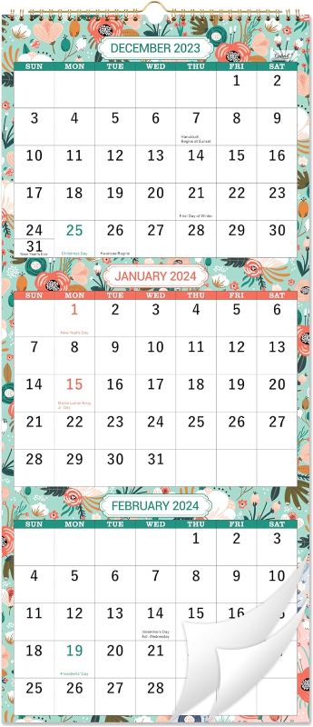 Photo 1 of 2024 Wall Calendar - 3 Months Wall Calendar(Folded in one Month), Jan. 2024 - Dec. 2024, 11.3" x 26" (when opened), Vertical Calendar