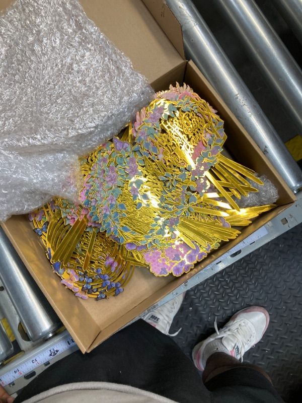 Photo 1 of 150 Pcs Happy Birthday Cake Toppers Acrylic Cake Topper Glitter Birthday Cake Decorations Double Sided Cake Topper for Children or Adults Various Cake Decoration Party Supplies 
gold