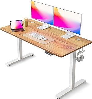 Photo 1 of FEZIBO Electric Standing Desk, 55 x 24 Inches Height Adjustable Stand up Desk, Sit Stand Home Office Desk, Computer Desk, Light Rustic