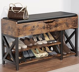 Photo 1 of Shoe Bench, Lift Top Shoe Storage Bench, Adjustable Shelf Entryway Bench with Cushion for Entry, Bedroom, Closet, Living Room, Hallway (35.5“W, Vintage Brown)