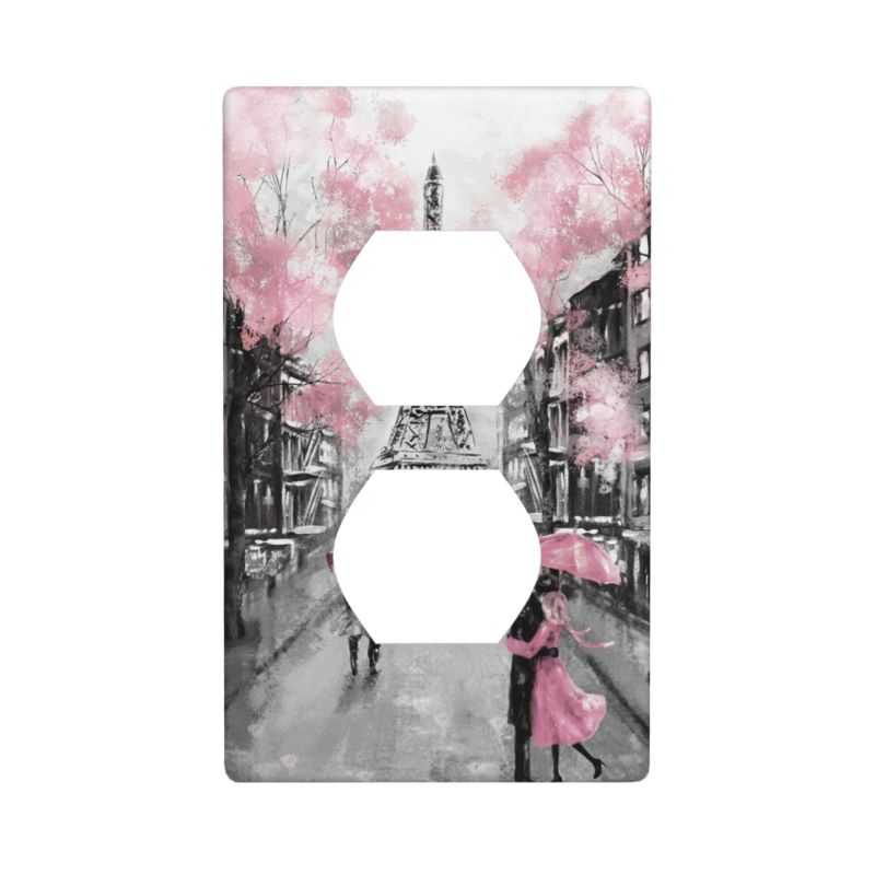 Photo 1 of *** BUNDLE X 2 *** Wall Plate Paris Street Eiffel Tower Pink Floral print Electric Receptacle Wall Plate Cover Outlet Plate Plug Cover