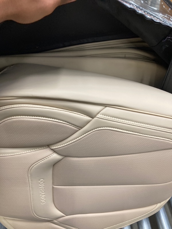 Photo 1 of Coverado Front and Rear Seat Covers 5 Pieces, Waterproof Nappa Leather Car Seat Protectors Full Set, Universal Auto Interior Fit for Most Sedans SUV Pick-up Truck, Beige Beige FullSet