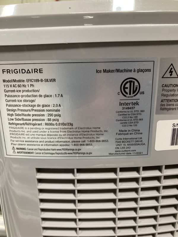 Photo 3 of Frigidaire EFIC120-SS-SC Self Cleaning Stainless Steel Ice Maker, Makes 26 Lbs. of Bullet Shaped Ice Cubes Per Day, Silver Stainless