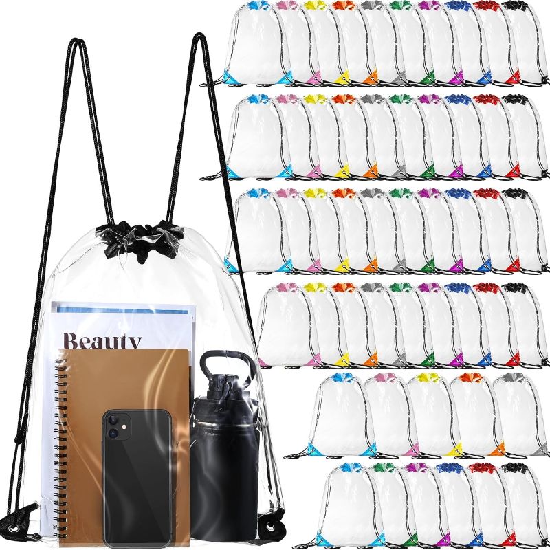 Photo 1 of 50 Pcs Clear Drawstring Backpacks Bulk Stadium Approved Bags for Men Women Gym Sport Event Security (Stylish Color)