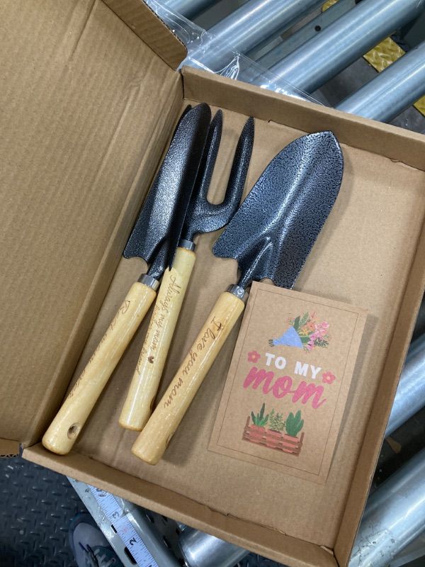 Photo 2 of 3Pcs Gardening Tool Gifts Kit for Mom, Stainless Steel Garden Tool Set with Wooden Handle Outdoor Small Garden Hand Tools Includes Hand Trowel Transplant Trowel Cultivator for Plant Lovers Gift Mon