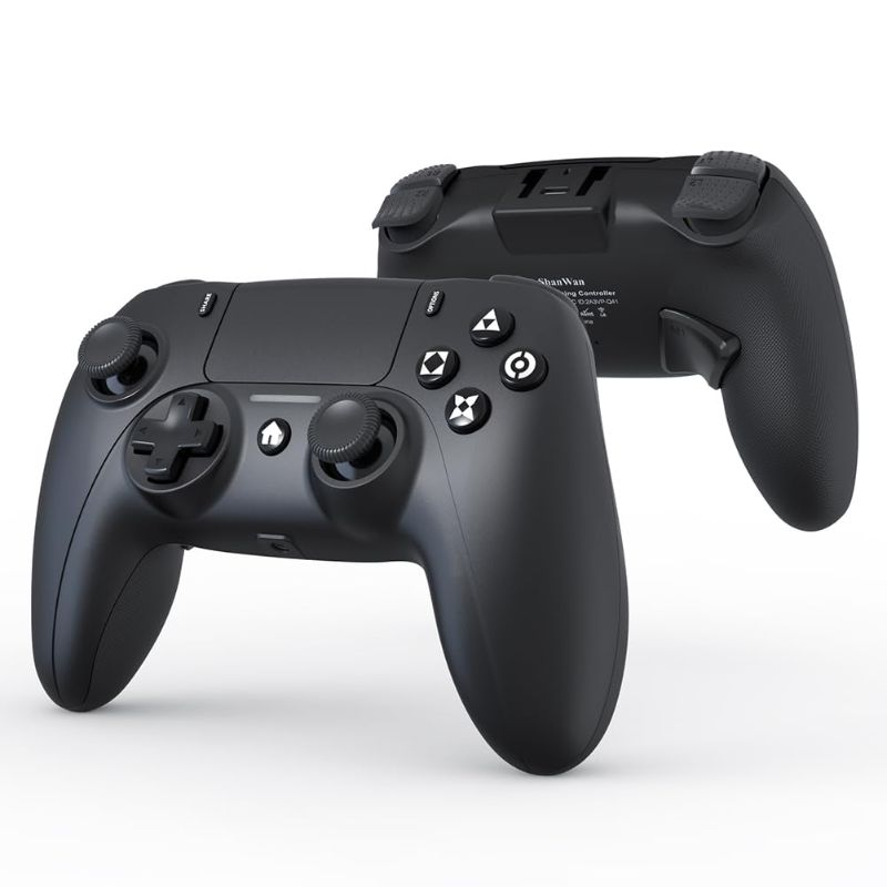 Photo 1 of ShanWan Wireless Controller for PS4/ Silm/Pro. Wireless Remote Gamepad Compatible with PC/PS4. Built-in 600mAh Battery with Double Shock/3.5 mm jack/6-axis Sensor/Back Buttons?black?