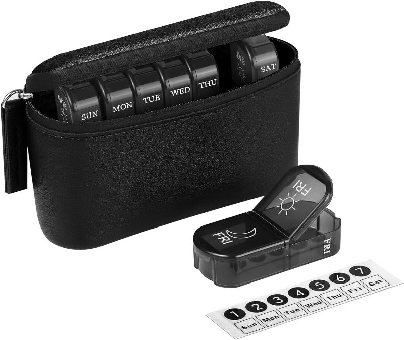 Photo 1 of 7pcs Timueetech Pill Organizer, Travel Pill Box, Twice a Day, with a Storage Bag for Carrying Pills, Fish Oil, Vitamins