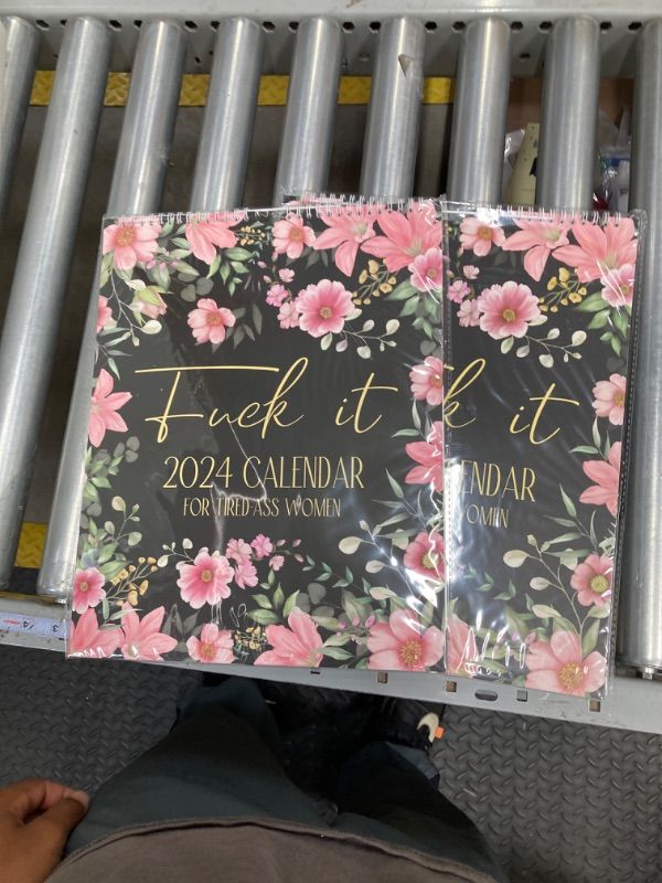 Photo 2 of SKYDUE 2024 Wall Calendar for Tired Women, Funny Sweary Calendar 2024 Wall, 11.5"x14.5" Hanging 2024 Calendar 12 Month Planner Spiral Bound Flower 2 pack 