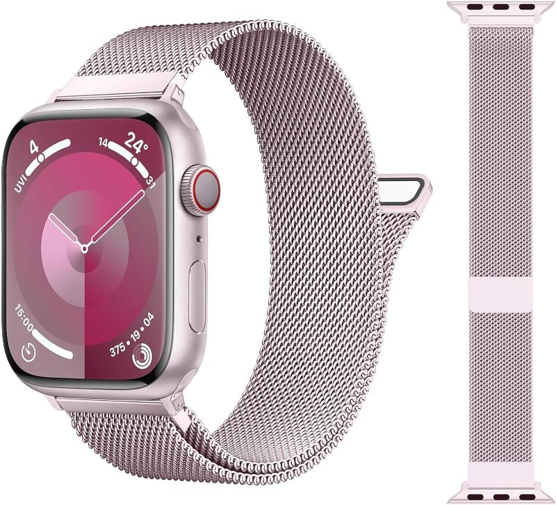 Photo 1 of Original Stainless Steel Milanese Loop Compatible with Apple Watch Band 38mm 40mm 41mm 42mm 44mm 45mm 49mm, Magnetic Clasp Replacement Band for iwatch Series Ultra/Ultra2, SE 9 8 7 6 5 4 3 2 1, Women