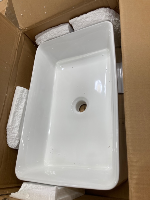 Photo 1 of Vessel Sink Rectangular - Logmey 21 Inch Rectangle Bathroom Vessel Sink Above Counter White Sink Ceramic Porcelain Lavatory Vanity Sink Basin 21"x13" White