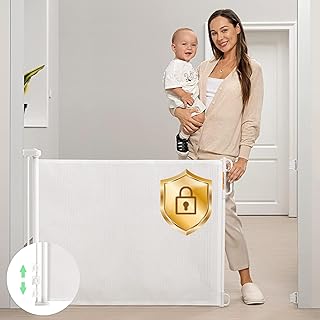 Photo 1 of Retractable Baby Gate, Momcozy Mesh Baby Gate or Mesh Dog Gate, 33" Tall,Extends up to 55" Wide, Child Safety Gate for Doorways, Stairs, Hallways, Indoor/Outdoor