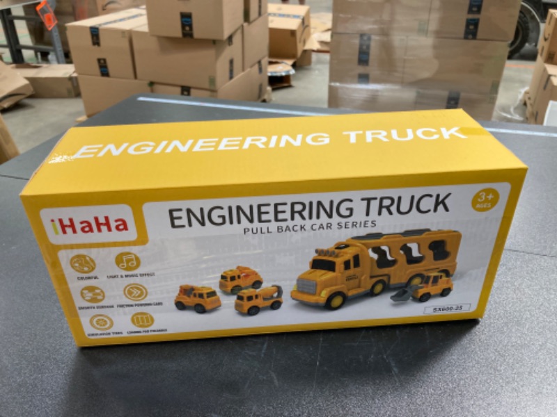 Photo 4 of iHaHa Construction Toys Cars Truck for 1 2 3 4 5 6 Years Old Boys Toddlers, 5 in 1 Carrier Trucks Cars Toys for Toddler Boy Girl Birthday, Cars Friction Power Toys with Light Sound 5 in 1 Construction Truck