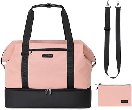 Photo 1 of foldable Travel Bag, Sports Bag, Gym Bag, Casual Daypack Bags, Dry Wet Separated Bags, shoes Compartment (PINK)