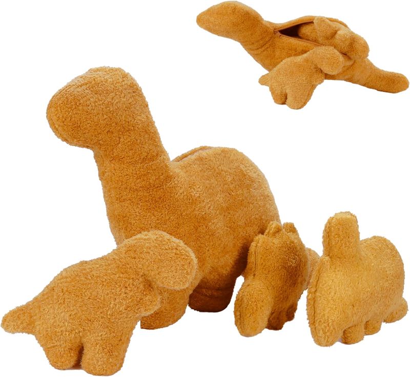 Photo 1 of 4 Pieces Dino Nugget Pillow Set - Large Chicken Nugget Plush with 3 Dino Plush Toys, Creative Dinosaur Stuffed Animal Doll for Kids (4pcs Dino Set)