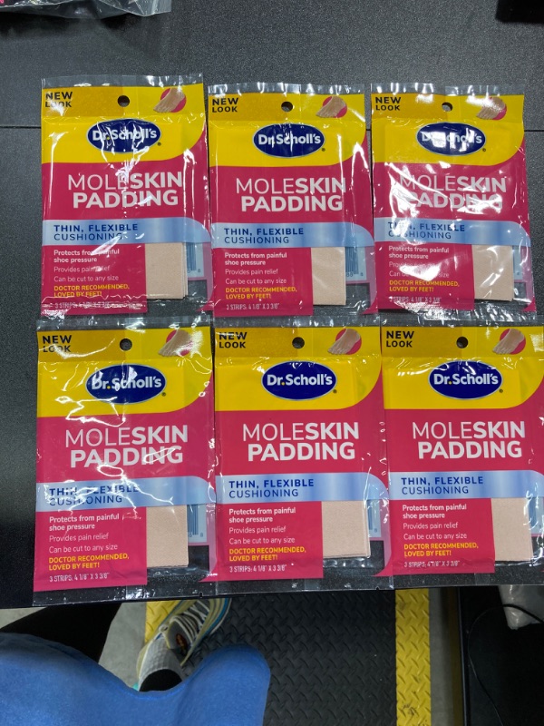 Photo 2 of 6 PACK BUNDLE//Dr. Scholl's Moleskin Padding Strips, 3 Strips // Thin, Flexible Cushioning & Pain Relief - Cut to Any Size - Doctor Recommended - Strip Size 4 1/8 Inches X 3 3/8 Inches New Packaging