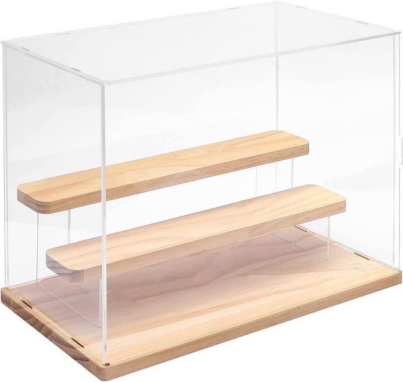 Photo 1 of 3-Tier Clear Acrylic Display Case Display Box Display Stand with Door,Countertop Display Case for Collectible Mini Action Figure,Dustproof Storage Organizer(Wood Base,Step)