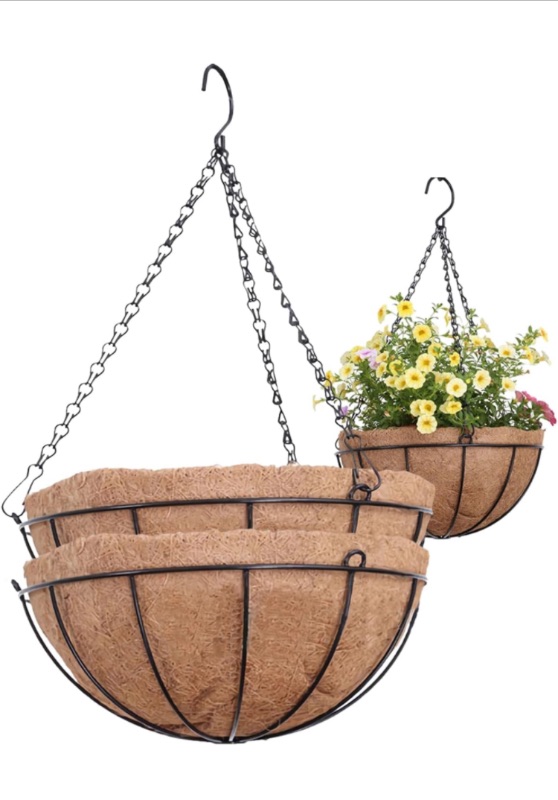 Photo 1 of 12 Inch Metal Hanging Planter Basket with Coconut Liner, 1 Pair(2 PCS)Coco Hanging Basket, Suitable for Indoor and Outdoor Garden Decoration, Coconut Fiber Basket, Durable and Natural Coco Husk Liner