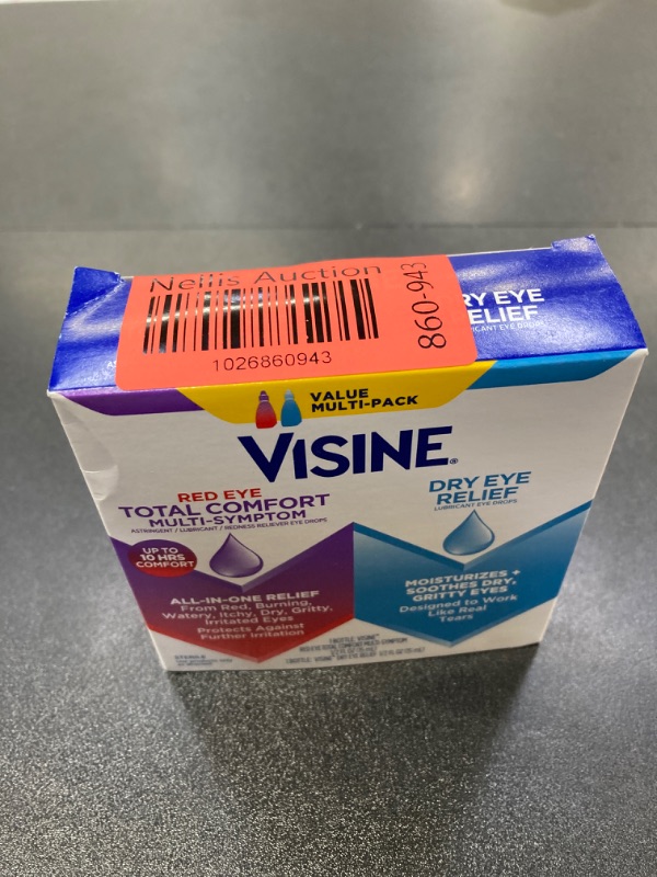 Photo 2 of Visine Red Eye Total Comfort Multi-Symptom & Dry Eye Relief Lubricant Eye Drops, 2 Items 1 Fl Oz (Pack of 1) Red Eye Total Comfort & Dry Eye Relief (Dual Pack)