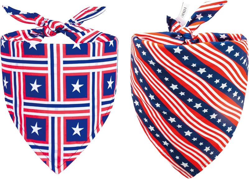 Photo 1 of 2 PACK//Dog 4th of July Bandana 2 Pack - Dog Apparel & Accessories Dog Bandana Girl Large Holiday Dog Bandanas Boy Bandana for Dogs Small Dog Bandanas Summer American Bandanas for Dogs L