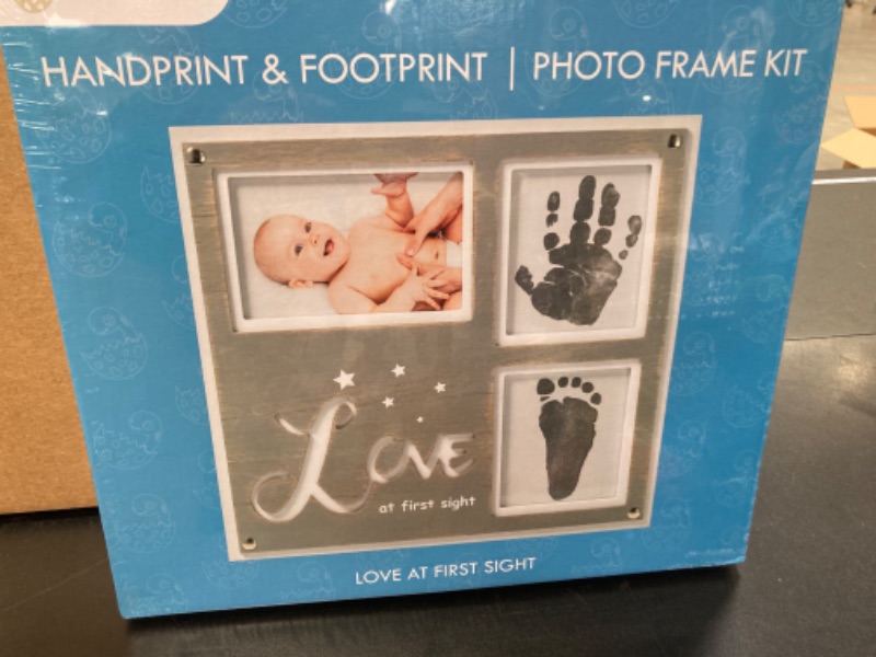 Photo 2 of 1Dino Premium Baby Handprint and Footprint Kit - 12.6” x 12.2" White/Grey Wood Baby Picture Frame - Includes 2X Clean Touch Ink Pad for Baby Hand and Footprints - Baby Registry, Baby Shower Gifts Black Ink Pad