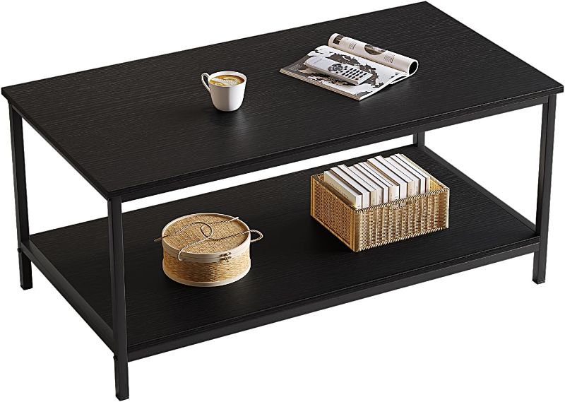 Photo 1 of  Black Coffee Table for Living Room Modern Rectangle Coffee Table with Storage Industrial Wood Center Table for Large or Small Spaces Apartment Home Office, All Black https://a.co/d/25KUxid