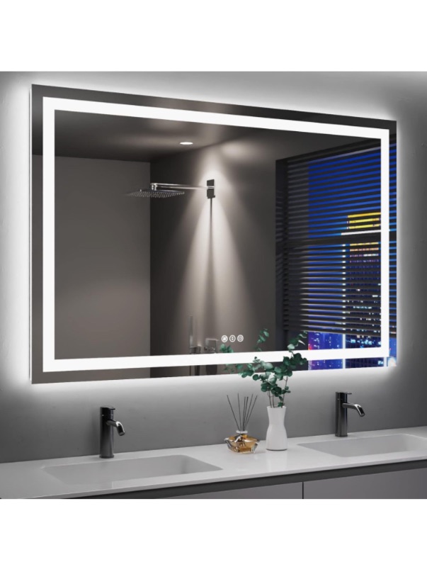 Photo 1 of Amorho LED Bathroom Mirror 55"x 40" with Front and Backlight, Stepless Dimmable Wall Mirrors with Anti-Fog, Shatter-Proof, Memory, 3 Colors, Double LED Vanity Mirror(Horizontal/Vertical)