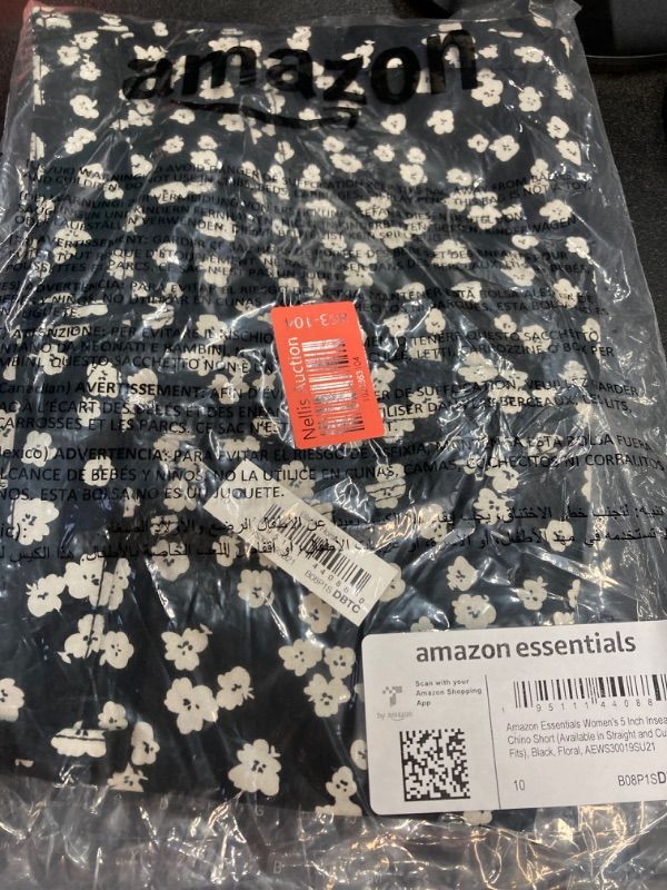 Photo 2 of Amazon Essentials Women's Mid-Rise Slim-Fit 5 Inch Inseam Khaki Short (Available in Straight and Curvy Fits) Straight Black White Floral 12