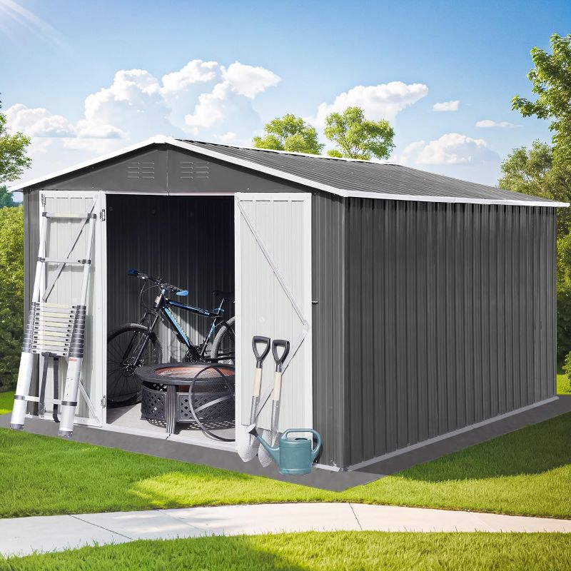 Photo 1 of 
Outdoor Sheds 10FT x 8FT & Outdoor Storage Clearance, Metal Anti-Corrosion Utility Tool House with Lockable Door & Shutter Vents, Waterproof Storage.