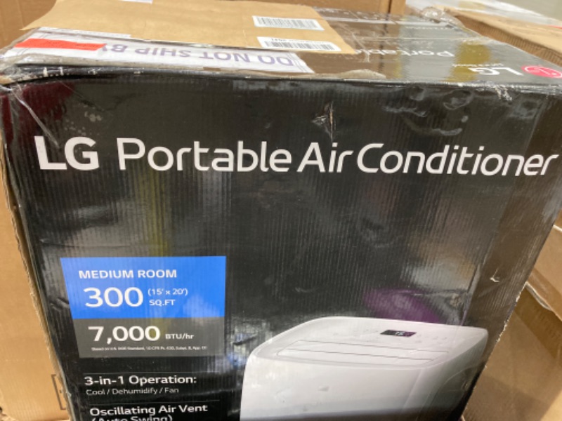 Photo 4 of ***MISSING PARTS, HOSE FOR CONNECTING TO WINDOW*** LG 7,000 BTU Portable Air Conditioner, 115V, Cools 300 Sq.Ft. (12' x 25' Room Size), Portable Air Conditioner for Home with Quiet Operation, LCD Remote Control, and Window Installation Kit, White