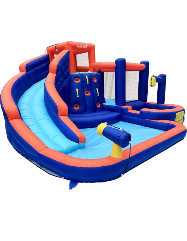 Photo 1 of 14 ft x 12 ft Inflatable Bounce House Water Slide Combo,2 Pools & Long Slide & Jumping Area & Big Climbing Wall & Sprayer,Water Slide with Air Blower