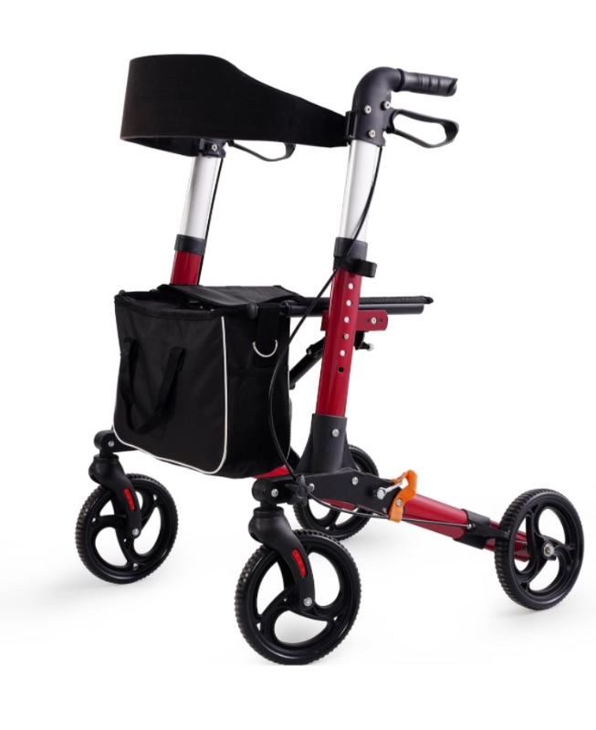 Photo 1 of ***(PARTS ONLY)***
Rollator Walker with Seat for Seniors, Aluminum Rolling Walker with 8" Solid Wheels Supports up to 300 lbs, Height Adjustable, Foldable Lightweight All-Terrain Medical Walker, Red