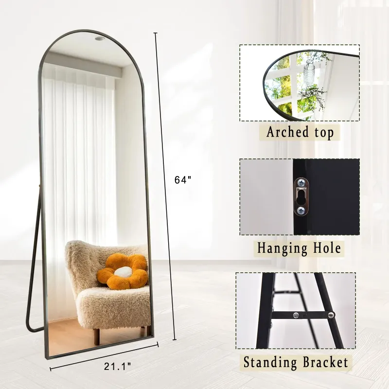 Photo 1 of BEAUTYPEAK Arched Full Length Floor Mirror 64"x21.1" Full Body Standing Mirror,Black