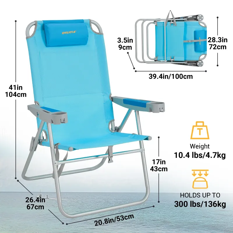 Photo 1 of #Wejoy 5-Position Adjustable Beach Chair for Adult High Back Seat Outdoor Chair Portable Folding Camping Chairs for Heavy Duty(Blue)