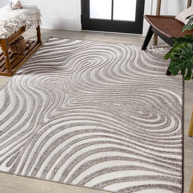 Photo 1 of JONATHAN Y SCN103B-8 Maribo High-Low Abstract Groovy Striped Indoor/Outdoor Area Rug, Contemporary, Modern, Vintage, Bohemian for Bedroom,Kitchen,Living Room,Non Shedding,Easy-Washing, Gray, 8 X 10
