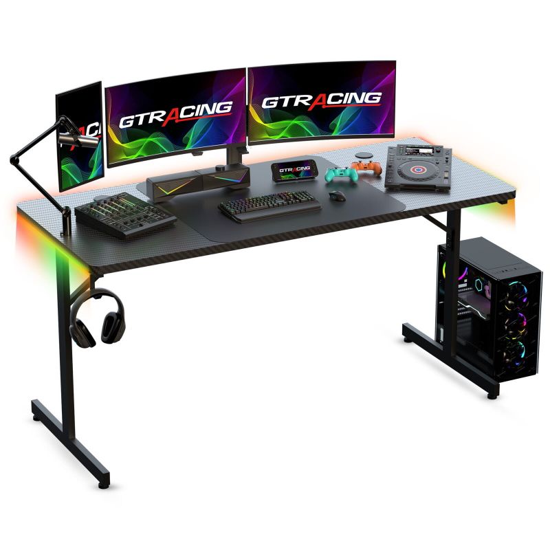 Photo 1 of GTRACING 55" Large RGB Gaming Desk T-Shaped Office Desk Spacious Work Surface