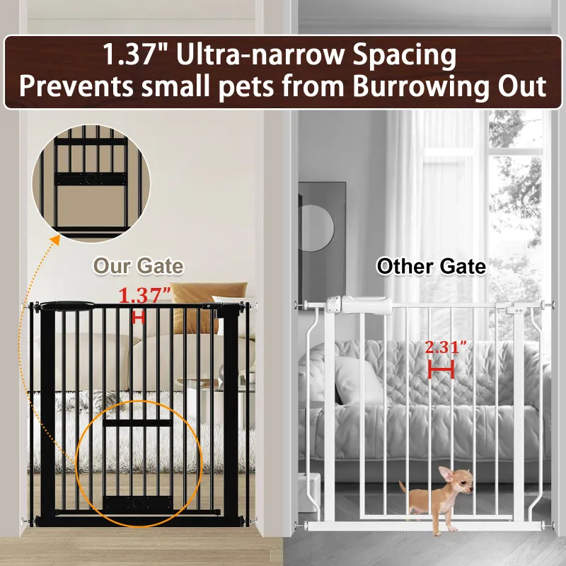 Photo 1 of 1.37" Ultra Narrow Spacing pet Gate with Cat Door 30.1"-45.9" Extra Wide Baby&pet Gate Black Metal