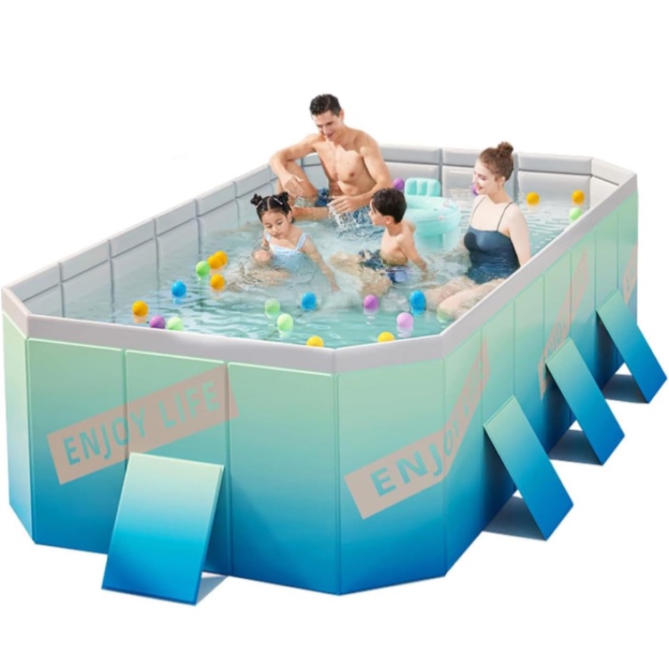 Photo 1 of Foldable Pool, Non-Inflatable Kids' and Adults' Outdoor Swimming Pool, Hard Plastic Shell Portable Pool, Kid Pool for Backyard Dog Pools (102" x 65" x 21")