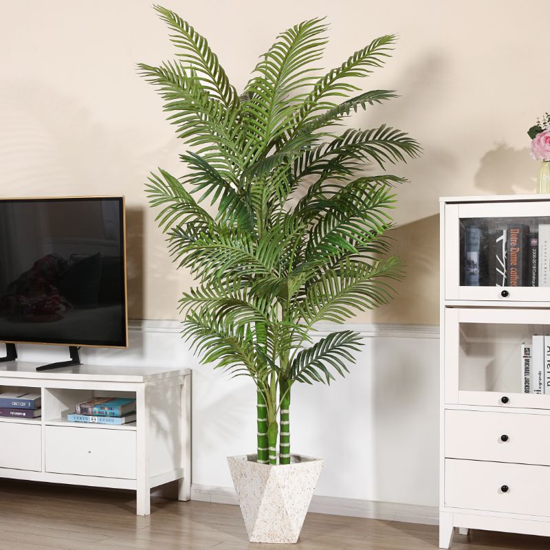 Photo 1 of Artificial Golden Cane Palm Plants 6 Feet Fake Tree for Home Decor Indoor Outdoor Faux Areca Palm Tree in Pot for Home Office Perfect Housewarming Gift,Set of 1