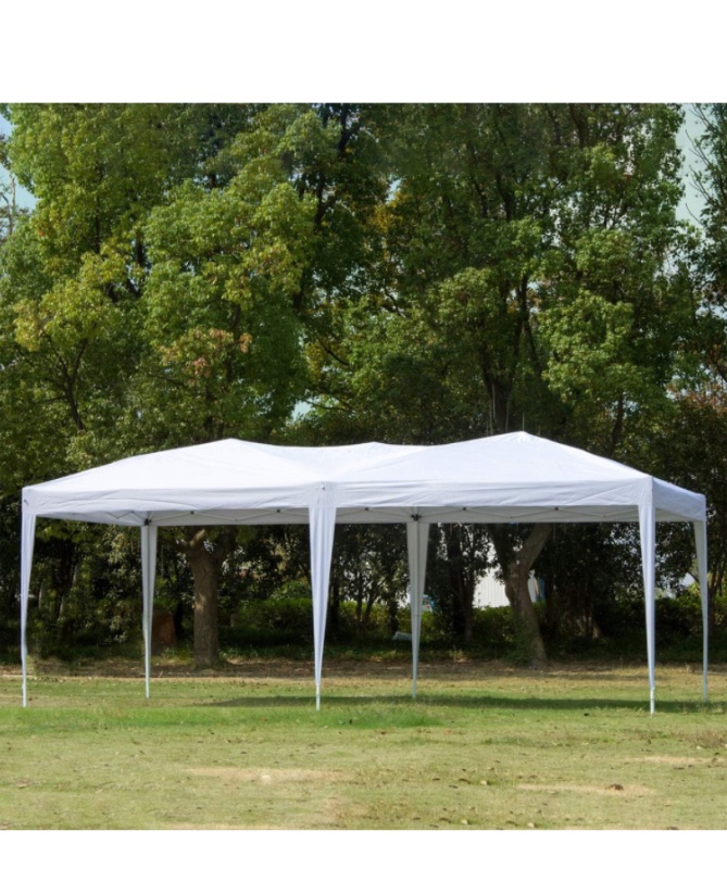 Photo 1 of 10 x 20 Pop Up Canopy Tent Portable Shade Instant Heavy Duty Outdoor Gazebo White Canopy Tent with 4 Sandbags for Outdoor Party Wedding Commercial Activity Pavilion BBQ Beach Car Shelter