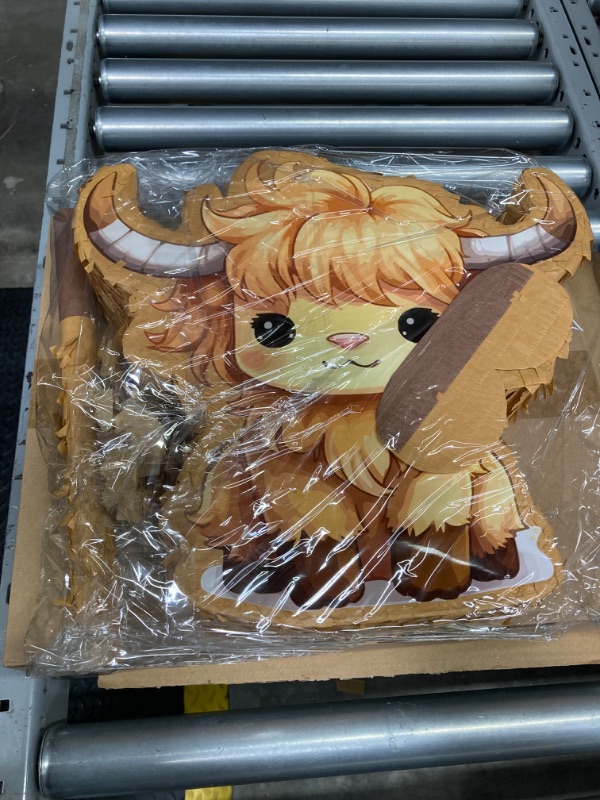 View 2 of Poen Brown Highland Cow Pinata Farm Pinata with Paper Blindfold PVC Stick and Confetti Cow Party Decorations Highland Animal Pinata for Adults Girls Boys Animal Highland Cattle Party Favors