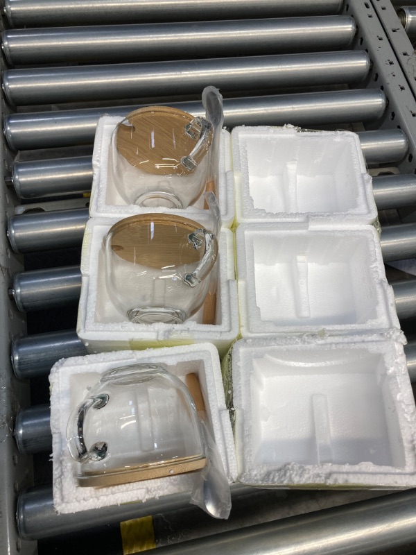 Photo 1 of Aoderun Large Glass Coffee Mugs Set of 3 15oz Ins Style Glass Cups with Lids Spoon, for Cappuccino, Coffee Latte Cereal Ice Cream Mike Dishwasher and Microwave Safe (Premium Tempered Glass)